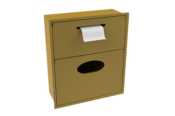 Lixeira Retangular 35x40cm Dourada 5,5 L C/ Suporte Papel Higiênico Para Parede - Tampa Click