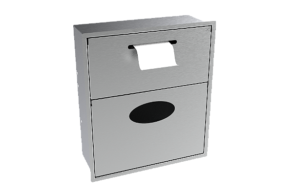 Lixeira Retangular 35x40cm Inox 5,5 L C/ Suporte Papel Higiênico Para Parede - Tampa Click