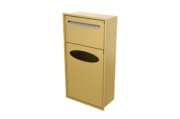 Lixeira Retangular Dourada 8,8 L C/ Suporte Papel Toalha Para Parede - Tampa Click