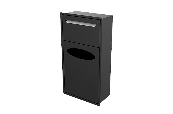 Lixeira Retangular Preta 8,8 L C/ Suporte Papel Toalha Para Parede - Tampa Click