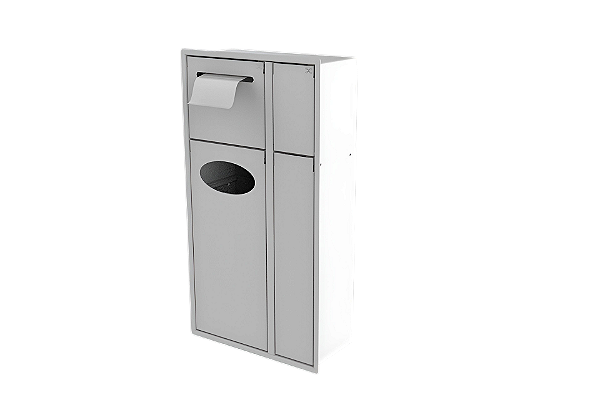 Lixeira Retangular Preta 6,8 L C/ Suporte Papel Higiênico + Porta Escova Sanitária + Armario Para Parede - Tampa Click