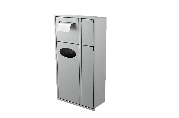 Lixeira Retangular Inox 6,8 L C/ Suporte Papel Higiênico + Porta Escova Sanitária + Armario Para Parede - Tampa Click