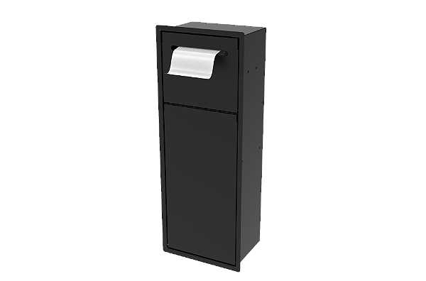 Lixeira Retangular Preta 5,3 L C/ Suporte Papel Higiênico Para Parede - Tampa Click