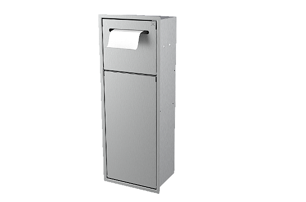 Lixeira Retangular Inox 5,3 L C/ Suporte Papel Higiênico Para Parede - Tampa Click
