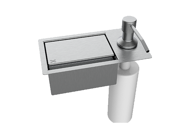Porta Esponja 21x11cm C/ Dispenser Detergente e Vávula de Escoamento De Embutir Inox 304