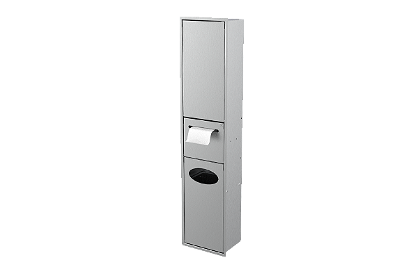 Lixeira de Parede Inox 5,5L com Tampa Click, Armário Integrado e Suporte para Papel Higiênico
