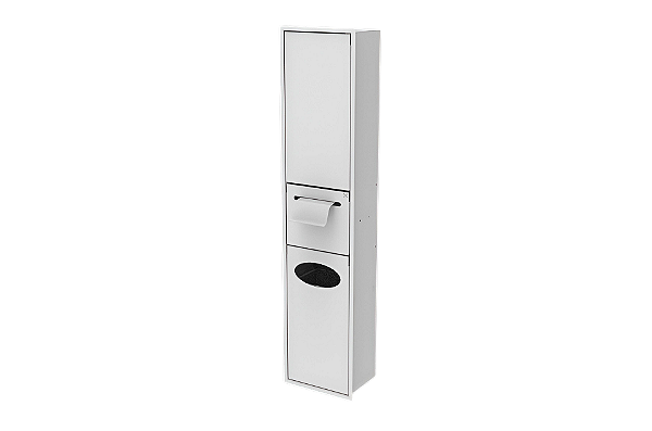 Lixeira de Parede Branca 5,5L com Tampa Click, Armário Integrado e Suporte para Papel Higiênico