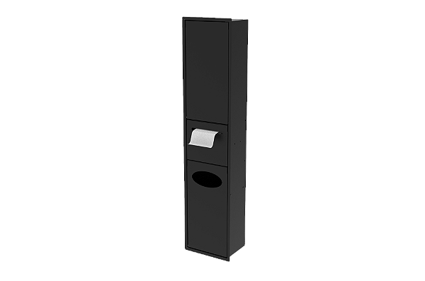 Lixeira de Parede Preta 5,5L com Tampa Click, Armário Integrado e Suporte para Papel Higiênico