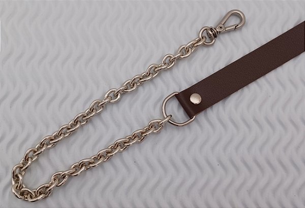 Alça P/ Bolsa de Tira de Couro Marrom C/ Corrente Alumínio ( Cores )