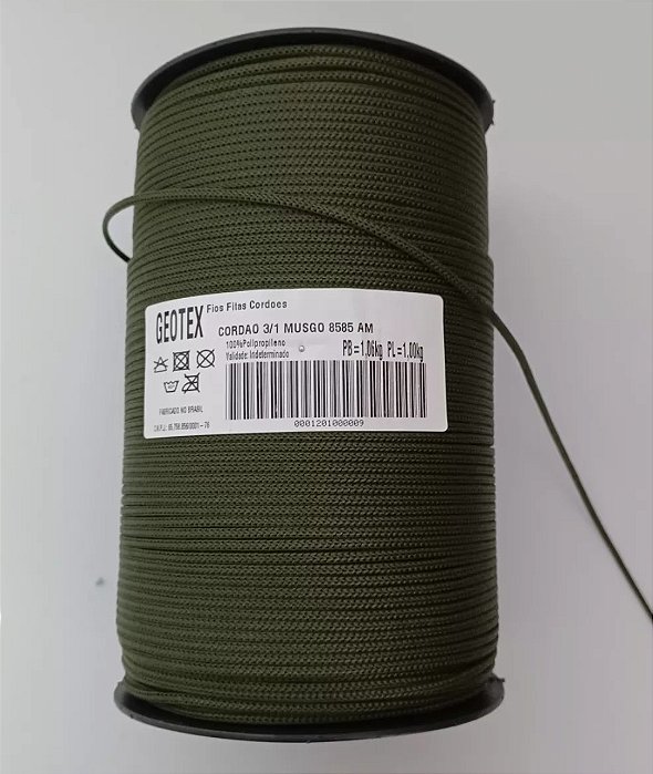 Cordão/Fio Náutico 3/1 3mm Verde Musgo Geotex C/ 1 kg (100% Polipropileno)