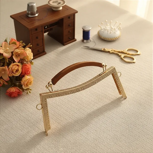 ALÇA P/ BOLSA FECHO DA VOVÓ DE METAL VINTAGE CIRCULO 22CM X 13CM C/ RESINA