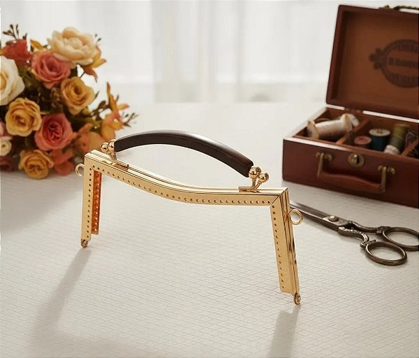 ALÇA P/ BOLSA FECHO DA VOVÓ DE METAL VINTAGE 20,5CM C/ RESINA