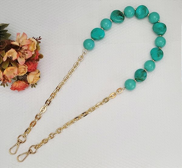 ALÇA DREA PARIS DE RESINA TIFFANY E CORRENTE C/ 91 CM