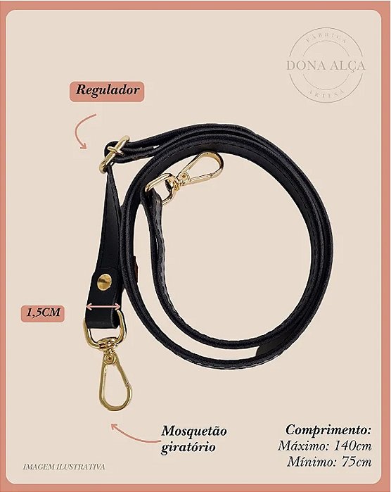 Alça Tiracolo com Regulador para Bolsa - Preta (1,5cm)