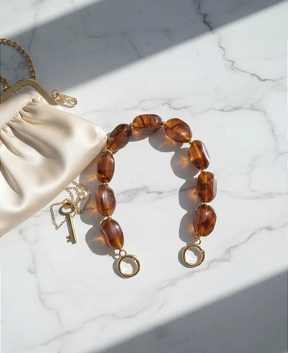 ALÇA DE MÃO DREA C/ ARGOLA COR TARTARUGA C/ 42 CM