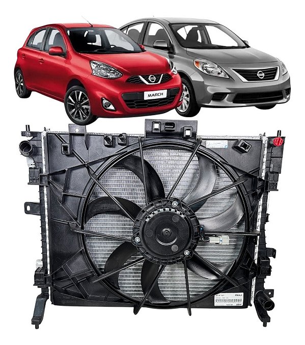 Radiador Condensador Ventoinha Nissan Versa, March 2015/2020