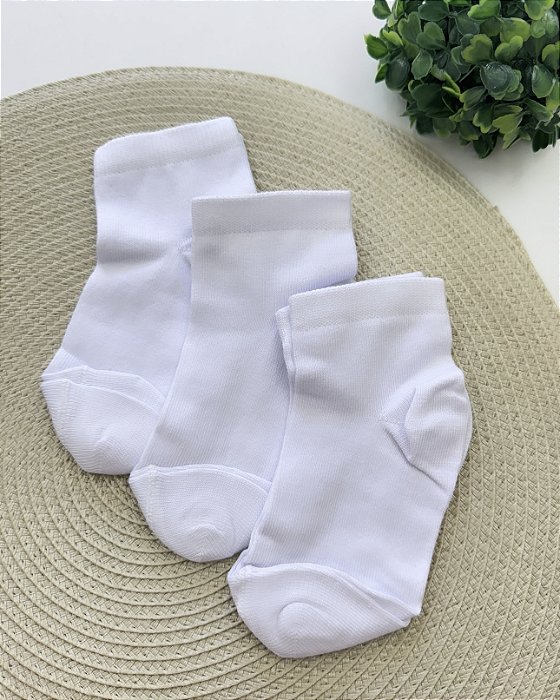 KIT 3 PARES DE MEIA BRANCA CANO MÉDIO