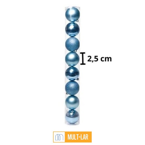 ENFEITE DE NATAL BOLA 2,5CM TUBO COM 8 UNIDADES NTB60301