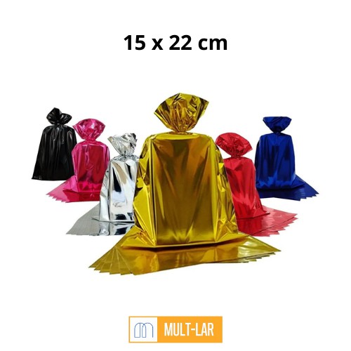 SACO PRESENTE 15 X 22 CM LISO METALIZADO PACOTE COM 50 UNIDADES ME30188