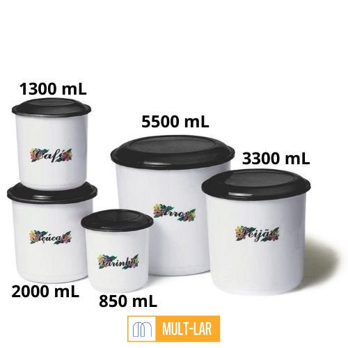 POTES MANTIMENTO DECORADO CONJUNTO COM 5 UNIDADES 189