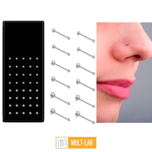 PIERCING RETO DE NARIZ CARTELA COM 40 UNIDADES