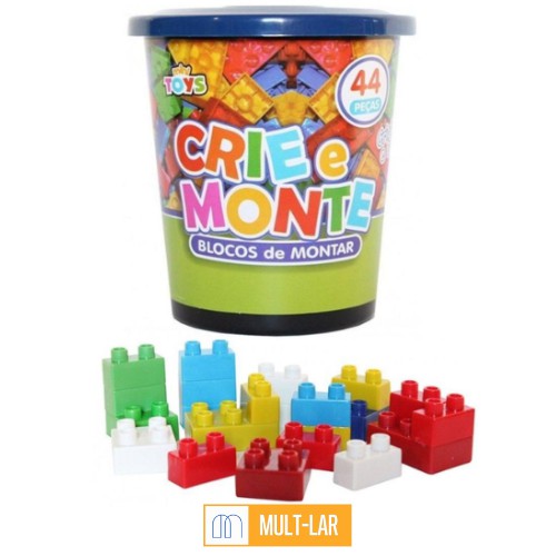 CRIE E MONTE LEGO POTE COM 44 PEÇAS 847