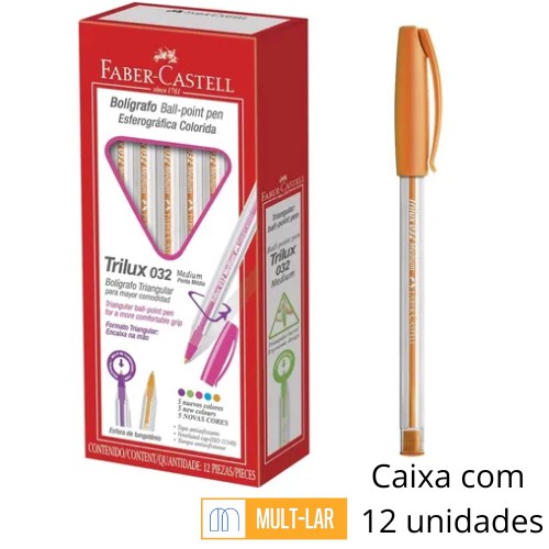 CANETA PONTA MÉDIA LARANJA TRILUX CAIXA COM 12 UNIDADES
