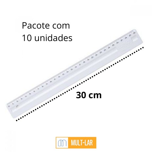 REGUA CRISTAL 30 CM PACOTE COM 10 UNIDADES