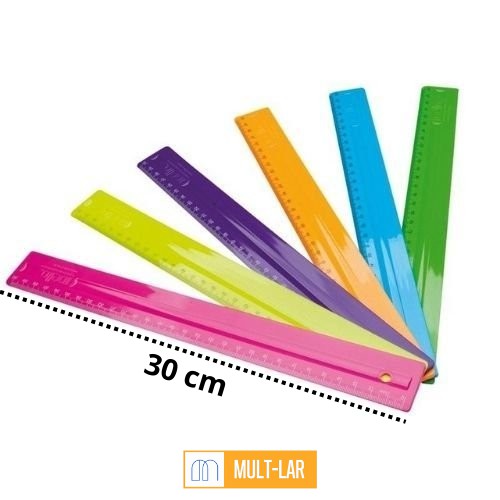 REGUA COLORIDA 30 CM PACOTE COM 10 UNIDADES