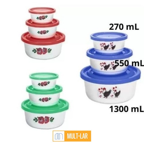 POTES PMG REDONDO DECORADO CONJUNTO COM 3 PEÇAS 2359