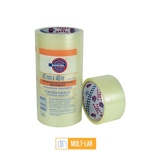 FITA CREPE ADESIVA TRANSPARENTE 40 METROS TUBO COM 4 ROLOS
