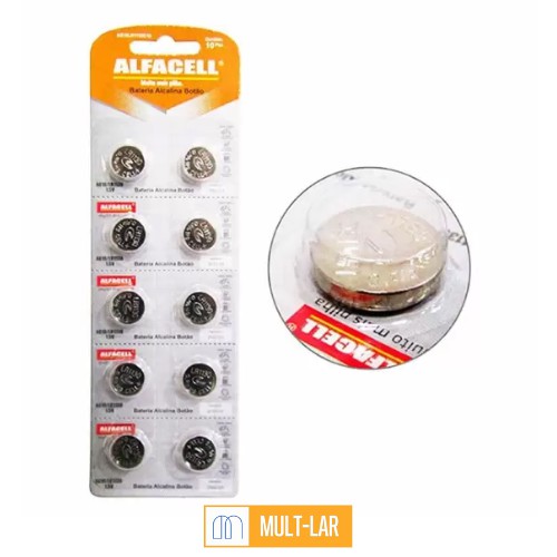 BATERIA AG10/LR1130 CARTELA COM 10 UNIDADES ALFACELL