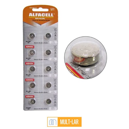 BATERIA AG3/LR41 CARTELA COM 10 UNIDADES ALFACELL