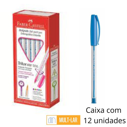 CANETA PONTA MÉDIA AZUL CLARA TRILUX CAIXA COM 12 UNIDADES