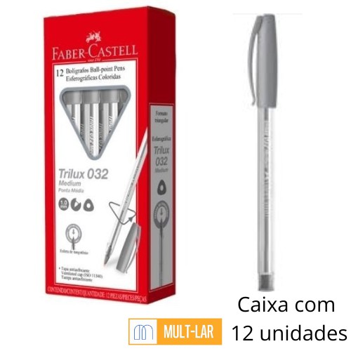 CANETA PONTA MÉDIA PRATA TRILUX CAIXA COM 12 UNIDADES