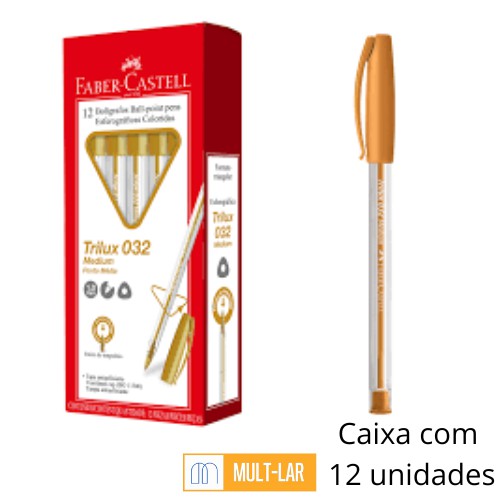 CANETA PONTA MÉDIA OURO TRILUX CAIXA COM 12 UNIDADES