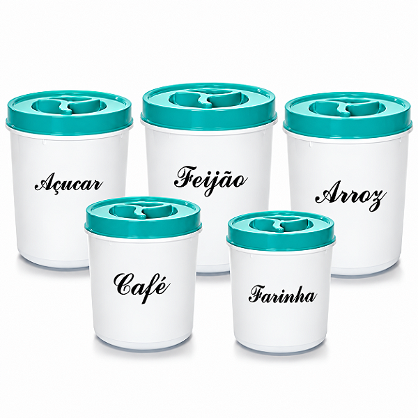 POTES MANTIMENTO TAMPA COM ROSCA DECORADO CONJUNTO COM 5 PEÇAS 2491