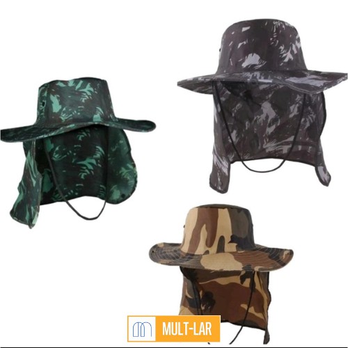 CHAPEU PESCADOR CAMUFLADO/LISO COM PROTEÇÃO PESCOÇO