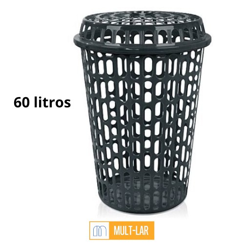 CESTO TELADO 60 LITROS PRETO COM TAMPA TELADA CT60PT