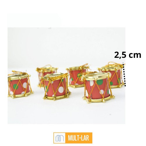 ENFEITE NATAL TAMBOR VERMELHO 2,5 CM PACOTE COM 6 UNIDADES NTA1510