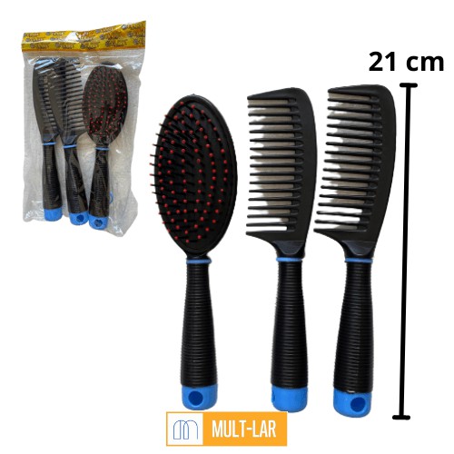 ESCOVA E PENTE CABELO KIT COM 3 PEÇAS RJ1365PT