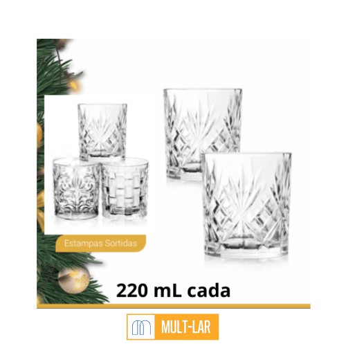 COPO DE VIDRO ROYAL BAIXO 220 ML JOGO COM 2 UNIDADES H191