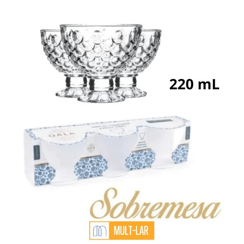 TAÇA DE VIDRO JOGO DE SOBREMESA 220 ML JOGO COM 3 UNIDADES H296