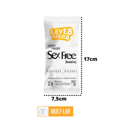 PRESERVATIVO MASCULINO BASIC LEVE 8 PAGUE 6  PACOTE C/ 8 UNIDADES
