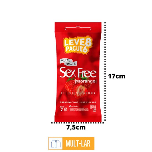 PRESERVATIVO MASCULINO SABOR MORANGO LEVE 8 PAGUE 6  PACOTE C/ 8 UNIDADES