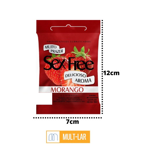 PRESERVATIVO MASCULINO SABOR MORANGO PACOTE C/ 3 UNIDADES