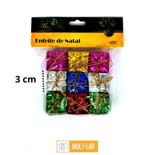 ENFEITE NATAL PRESENTE 3 CM PACOTE COM 9 UNIDADES NTA10842