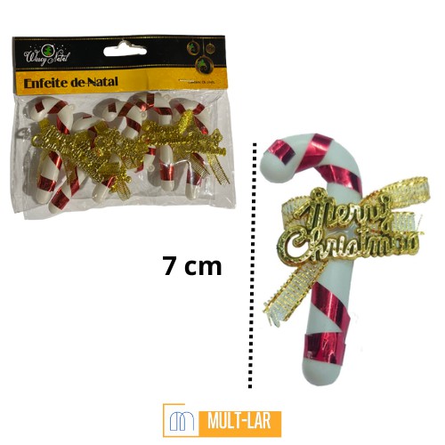 ENFEITE NATAL BENGALA 7 CM PACOTE COM 6 UNIDADES NTA1506