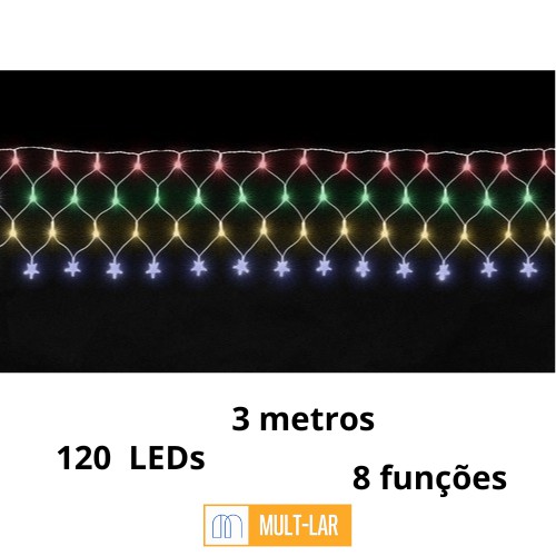 ENFEITE NATAL REDE COM ESTRELAS 120 LEDS 3 METROS NTM1120C127V