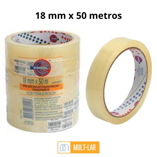 FITA DUREX 18 MM X 50 METROS PACOTE COM 6 UNIDADES